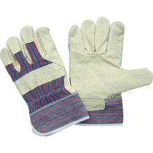 Cuero de grano de cerdo completo Palm Stripe Cotton Back Work Glove-3503